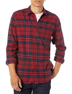 Amazon Essentials Men’s Long-Sleeve Flannel Shirt (Available in Plus Size), Red, Plaid, Large