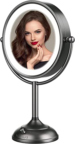 Professional 8.5″ Lighted Makeup Mirror, 1X/10X Magnifying Vanity Mirror with 48 LED Lights, 3 Color Lighting, Brightness Dimmable(0-1200Lux), Unique Senior Satin Nickel Free Rotation Cosmetic Mirror | The Storepaperoomates Retail Market - Fast Affordable Shopping