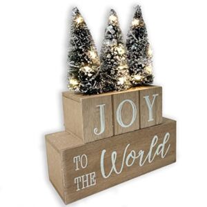 Eternhome Christmas Tree Decorations LED Lighted JOY to the World Block for Home Farmhouse Winter Wooden Decor Vintage Rustic Sign for Table House Kitchen Holiday Xmas