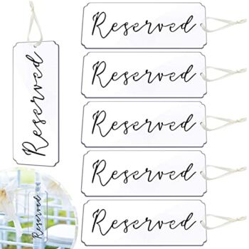 6 Pieces Reserved Signs for Wedding Chairs Acrylic Tag Reserved Signs Hanging Reserved Signs with Ribbon for Wedding Important Events Church Pews Chair and Restaurant (Black Lettering) | The Storepaperoomates Retail Market - Fast Affordable Shopping