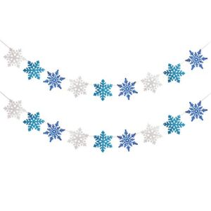 2 Pack White & Blue & Light BLue Glittery Snowflake Banner-Christmas Party Decorations,Winter Wonderland Birthday Baby Shower Decorations