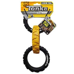 Tonka Rubber 3-Ring Tug Dog Toy, Lightweight, Durable and Water Resistant, 10.5 Inches, for Medium/Large Breeds, Single Unit, Yellow/Black