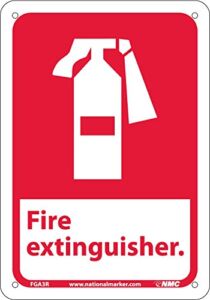 NMC FGA3R Fire Extinguisher Sign – 7 in. x 10 in. Rigid Plastic Fire Safety Sign with Graphic, White Text/Graphic on Red Base
