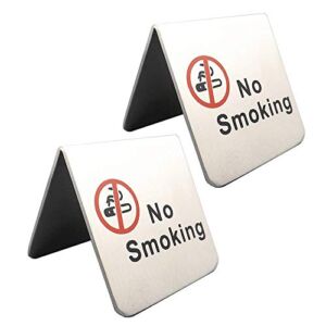 2 Pcs Stainless Steel No Smoking Sign Tent Card Double Side Warning Restaurant Hotel Non-Smoking Desk Logo Table Display Stand (Red)