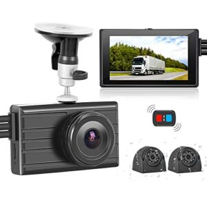 VSYSTO 3CH Truck Dash Cam, 3″ LCD Screen HD 1080P Front & 720P Sides Backup Camera DVR for Semi Trailer Van Tractor Car Vehicle RV, Waterproof Infrared Night Vision Lens G-Sensor Loop Recording