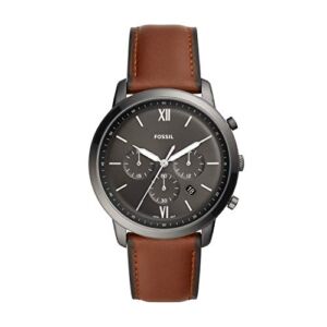 Fossil Men’s Neutra Quartz Stainless Steel and Leather Chronograph Watch, Color: Smoke, Amber (Model: FS5512)