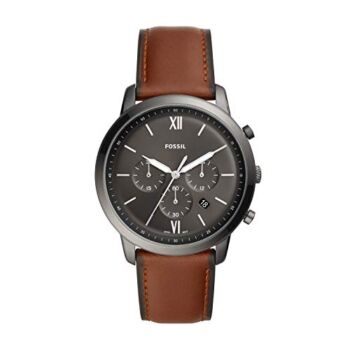 Fossil Men’s Neutra Quartz Stainless Steel and Leather Chronograph Watch, Color: Smoke, Amber (Model: FS5512) | The Storepaperoomates Retail Market - Fast Affordable Shopping