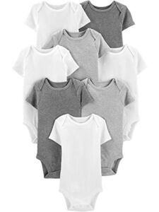 Simple Joys by Carter’s Unisex Babies’ Short-Sleeve Bodysuit, Pack of 8, White/Light Grey Heather/Medium Grey Heather, 3-6 Months