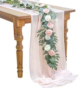 Aivanart 10Ft 2 Packs Blush Pink Chiffon Table Runner for Wedding Decorations Rustic Table Runner Sheer Decor for Bridal Shower,Birthday Party,Baby Shower
