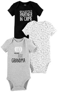 Simple Joys by Carter’s Unisex Babies’ Short-Sleeve Family Slogan Bodysuits, Pack of 3, Grey/White/Black, Grandma/Grandpa, 6-9 Months