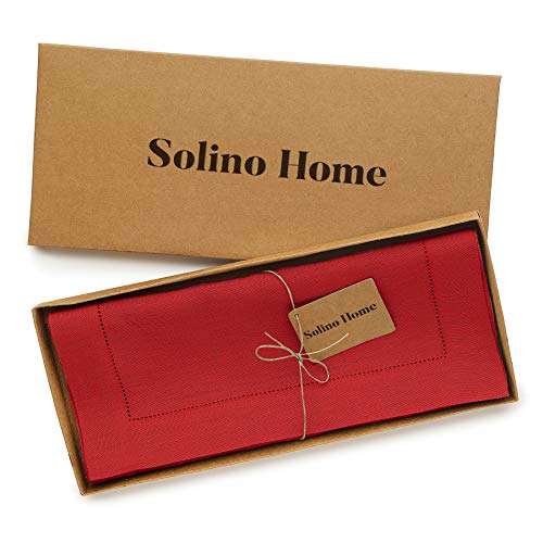 Solino Home Thanksgiving Linen Table Runner – 14 x 108 Inches, 100% Pure Linen Red Table Runner for Christmas, Holidays, Winter – Classic Hemstitch, Handcrafted from European Flax | The Storepaperoomates Retail Market - Fast Affordable Shopping