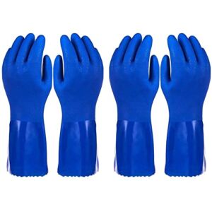 2 Pairs Rubber Household Cleaning Gloves for Kitchen Dishwashing, Cotton Lined (Blue, Medium)