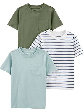 Simple Joys by Carter’s Baby Boys’ Solid Pocket Short-Sleeve Tee Shirts, Pack of 3, Olive/Blue, Stripe, 3-6 Months | The Storepaperoomates Retail Market - Fast Affordable Shopping