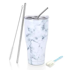 Stainless Steel Tumbler with Straw and Lid (30oz Cruiser Tumbler Marble, 30oz Tumbler)