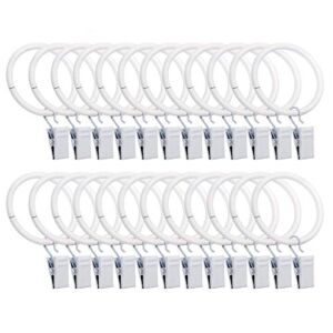 Curtain Rings with Clips, Ofone 1.5 Inch Interior Diameter 24 Pcs Rustproof Metal Hangers Ring Decorative Drapery Rings for Curtain Rod (White)