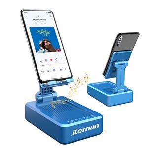 Cell Phone Stand with Wireless Bluetooth Speaker and Anti-Slip Base HD Surround Sound Perfect for Home and Outdoors with Bluetooth Speaker for Desk Compatible with iPhone/ipad/Samsung Galaxy(Blue)