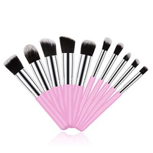 Make Up Brush, 10 Piece Soft Pink Makeup Brushes Set Portable Kabuki Liquid Cream Brushes with Cruelty-Free Synthetic Fiber Bristles Beauty Tools