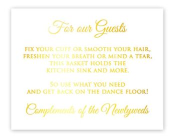 Wedding Bathroom Sign, Gold Foil Print, Amenity Hospitality Basket For Wedding Guests Signage, Unframed Wall Art Poster | The Storepaperoomates Retail Market - Fast Affordable Shopping