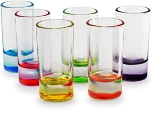 Circleware Paradise Shot, Set of 6, Assorted Color Bottoms Limited Edition Glass Drinking Cups for Whiskey, Vodka, Brandy, Bourbon and All Type of Beverage