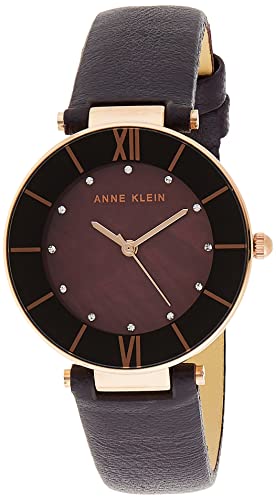 Anne Klein Women’s AK/3272RGPL Premium Crystal Accented Rose Gold-Tone and Dark Plum Leather Strap Watch | The Storepaperoomates Retail Market - Fast Affordable Shopping