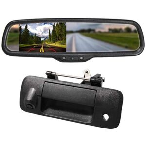 EWAY for Toyota Tundra 2007-2014 4.3″ Rear View Mirror Monitor with Tailgate Handle Backup Camera Kit Parking Waterproof CCD Reverse Reversing Night Vision Car Safety Backing Auto Cameras