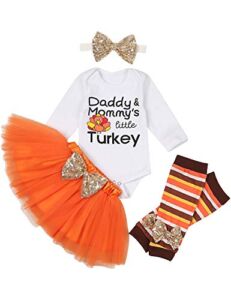My First Thanksgiving Newborn Baby Girls Clothes Romper Top Bow Tutu Short Skirt with Headband Dress Outfit Set(9-12 months)