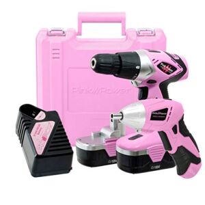 Pink Power Drill Set and Electric Screwdriver Tool Kit for Women’s Pink Tool Set – 18V Cordless Drill with Bit Set, 3.6V Cordless Screwdriver with Tool Case for Ladies Home Tool Kit Power Tool