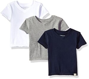 Burt’s Bees Baby Baby Boys’ T-Shirts, S_et of 3 Organic Long V-Neck Tees, White/Grey/Navy Short Sleeve, 12 Months