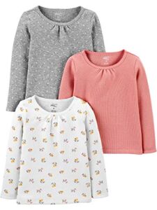 Simple Joys by Carter’s Baby Girls’ Long-Sleeve Tops, Pack of 3, Pink, Floral, 18 Months