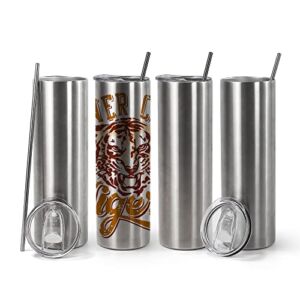 AGH 4 Pack 20oz Sublimation Tumblers Straight Skinny Tumblers, Stainless Steel Vacuum Insulated Tumblers with Lid and Straw, Double Wall Travel Coffee Tumblers, Keeping Chilled up to 12 Hours