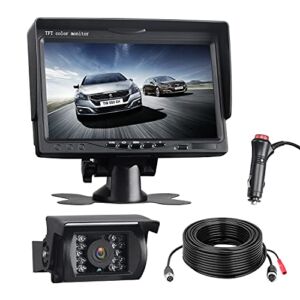 RV Backup Camera System, 7 inch Monitor Vehicle Backup Camera, Waterproof Rear View Camera with Night Vision 18 IR LED Reverse Truck Wired Back Up Camera for Cars/Trailer/Van/Jeep/SUV