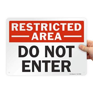 SmartSign – U9-1414-NA_10x14 “Restricted Area – Do Not Enter” Sign | 10″ x 14″ Aluminum Black/Red on White