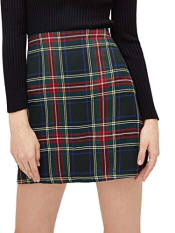MakeMeChic Women’s Plaid Skirt High Waisted Pencil Mini Skirt Black Green M | The Storepaperoomates Retail Market - Fast Affordable Shopping