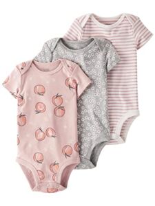Little Planet by Carter’s Baby Girls’ 3-Pack Organic Cotton Short-Sleeve Rib Bodysuits, Peaches, 3 Months