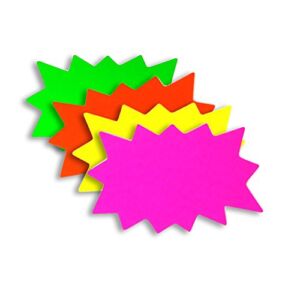 3″ x 5″ Small BLANK Solar Star Burst Neon Fluorescent Retail Signs, 100 Total Cards