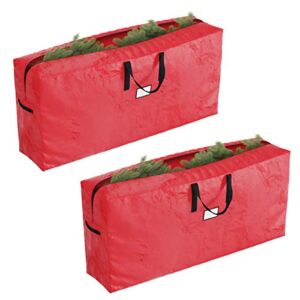 Christmas Tree Storage Bag, 2 pack, Fits up to 9 Foot Artificial Tree, Protects Holiday Decorations from Moisture & Damage by Elf Stor (Red)
