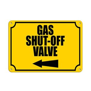 Aluminum Horizontal Metal Sign Multiple Sizes Gas Shut Off Valve with Left Arrow Hazard Emergency Yellow Fire Department Connection Border Weatherproof Street Signage 10x7Inches