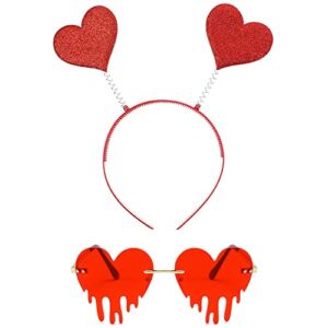 Valentines Day Heart Headband Boppers Head and Heart Shape Sunglasses for Party Props Holiday Costume Accessory