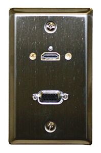 Theater-Pro 75-609 Stainless Steel Wall Plate With HDMI & VGA Feed Through Jacks
