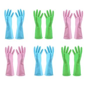 URSMART Dishwashing Household Gloves -6 Pairs Rubber Kitchen Gloves Waterproof Dishwashing Gloves Medium for Kitchen Dish Washing Laundry Cleaning(Color Random)