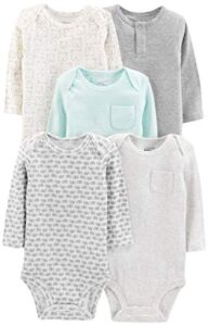 Simple Joys by Carter’s Unisex Babies’ Long-Sleeve Bodysuit, Pack of 5, Grey/Blue, Stripe, 0-3 Months