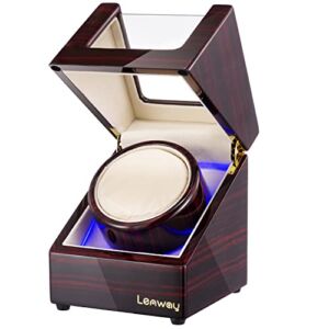 Lenway Watch Winder Super Quiet， Automatic Watch Winder Four Rotation Modes，Battery Operated or Ac，with Led Light，Watch Winder for Rolex， High-End Piano Paint Baking Process Single Watch Winder