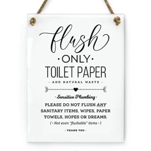 6×8 Inch Sensitive Plumbing Flush Only Toilet Paper Hopes & Dreams Designer Bathroom Sign ~ Ready to Hang ~ Premium Finish, Durable
