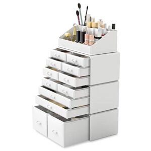 Readaeer Makeup Cosmetic Organizer Storage Drawers Display Boxes Case with 12 Drawers (White)