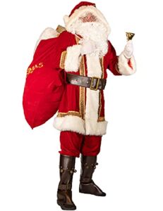 Watato Santa Suit Adults Men Santa Claus Costume 10Pcs Deluxe Professional Velvet Adult Christmas Outfit Holiday Cosplay Set 2XL