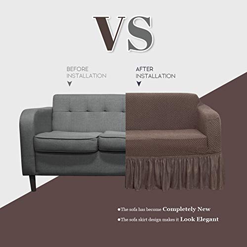 NICEEC Armchair Slipcover Coffee Armchair Covers Two-Tone 1 Piece Easy Fitted Sofa Couch Cover Universal High Stretch Durable Furniture Protector with Skirt Country Style (1 Seater Coffee) | The Storepaperoomates Retail Market - Fast Affordable Shopping