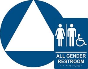 All Gender Restroom Sign Set, ADA Compliant Title 24 Set, Wall & Door Sign, Braille Grade II(Californian), Title 24,12″ Diameter Round Door Sign & Tactile Wall Sign (Blue)