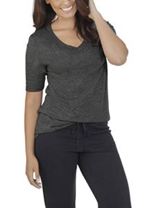 Fruit of the Loom Women’s Essentials French Terry Pants and Tri-Blend Tees, V-Neck-Black Heather, Medium