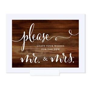 Andaz Press Wedding Framed Party Signs, Rustic Wood Print, 5×7-inch, Please Leave Your Wishes for The New Mr. & Mrs, 1-Pack, Includes Frame, Guestbook Table Signage