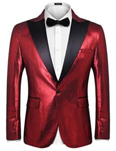 COOFANDY Mens Stylish Classic Dress Suit Solid Red Lapel Blazer Tuxedo Coat, Wine Red, XX-Large